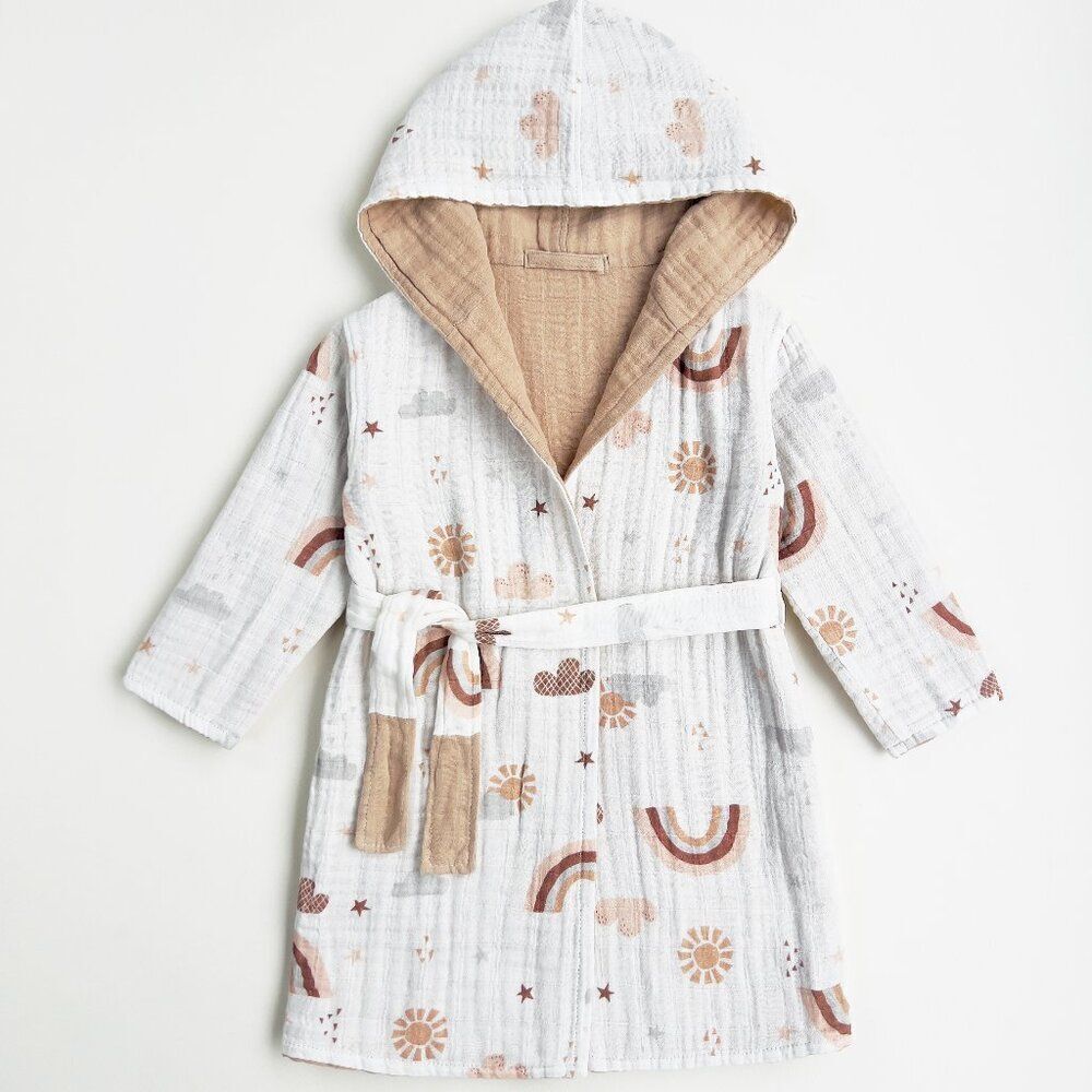 KIDS Organic Muslin Cotton Bathrobe - Reversible Rainbow
